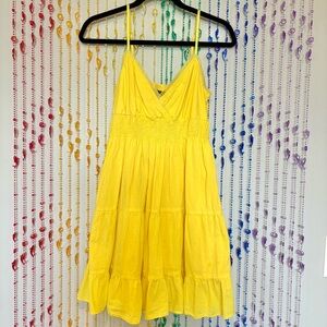 Vintage Yellow Babydoll Flowy Summer Tiered Dress